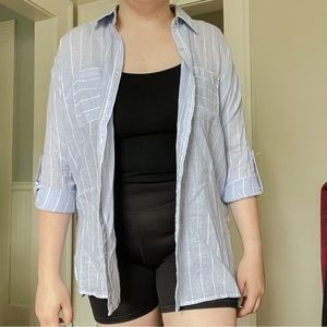 Oversized Entro Blue and White Striped Button Up Shirt Size Small